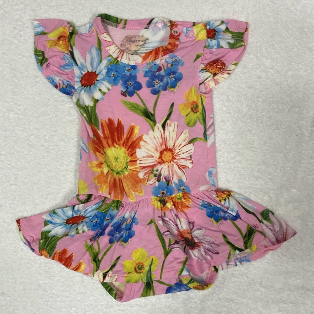 Posh Peanut Ruffled Capsleeve Basic Twirl Skirt Bodysuit 3-6m